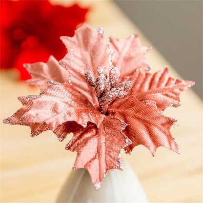 Ansho Pack of 6 Glitter Poinsettia Flower Large Artificial Christmas Flower Decoration Christmas Tree Ornaments Wreath Garland Decoration (Gold)