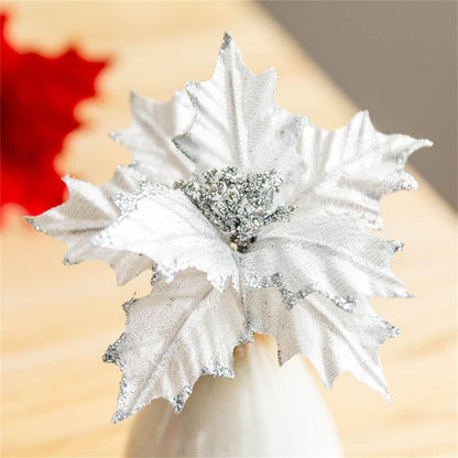 Ansho Pack of 6 Glitter Poinsettia Flower Large Artificial Christmas Flower Decoration Christmas Tree Ornaments Wreath Garland Decoration (Gold)