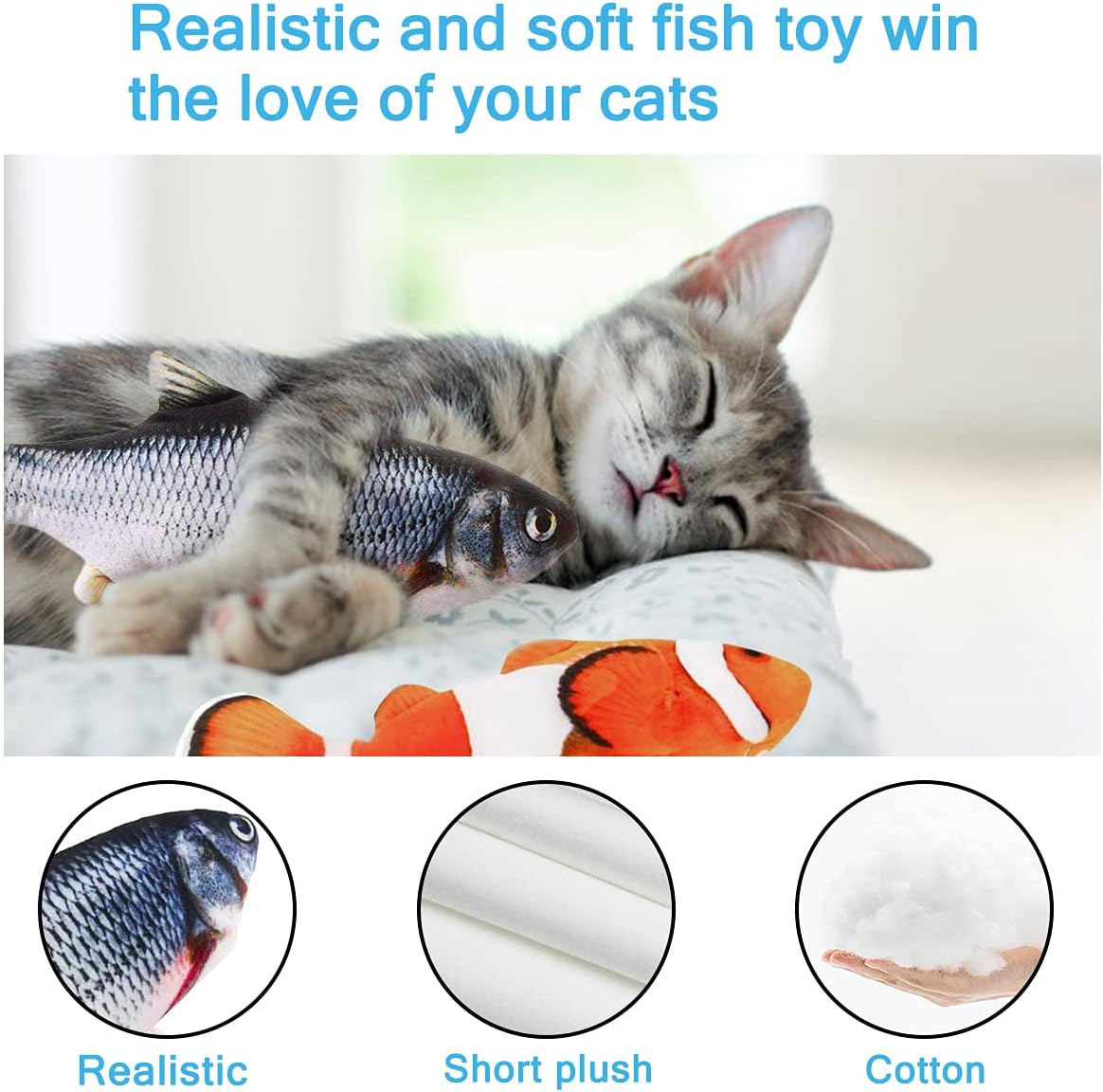 Cat Toys Automatic Flopping Fish with Catnip, 2 Pack Interactive Cat Toy for Indoor Cats, 11" Electric Moving Pet Kicker Exercise Toy, Wiggle SilverVine Floppy Fish for Small Dogs, Kitten