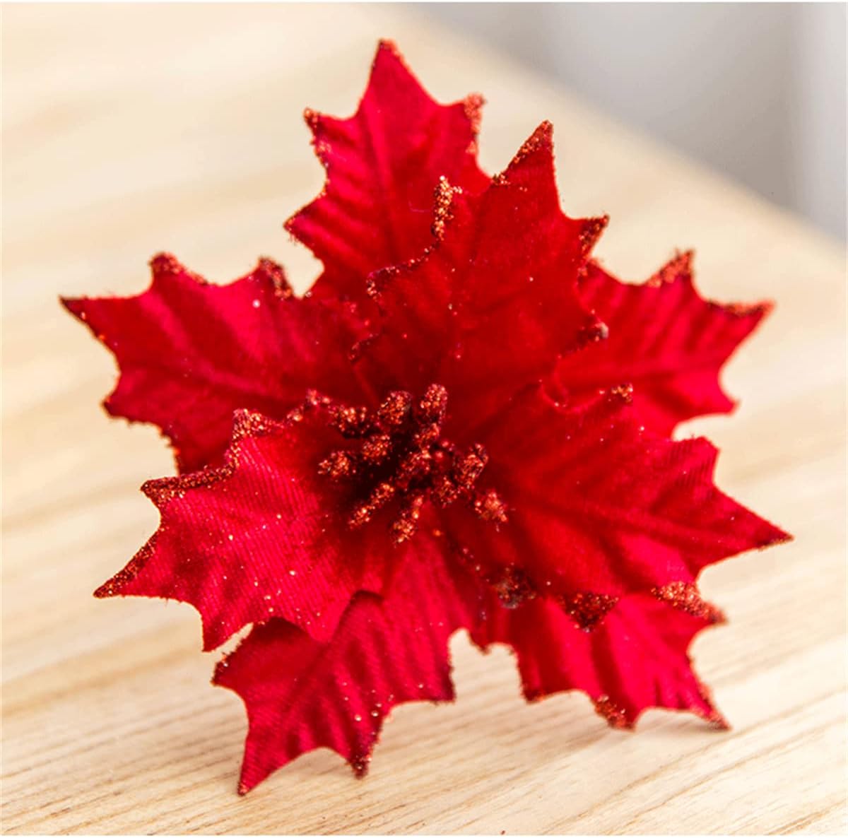 Ansho Pack of 6 Glitter Poinsettia Flower Large Artificial Christmas Flower Decoration Christmas Tree Ornaments Wreath Garland Decoration (Gold)