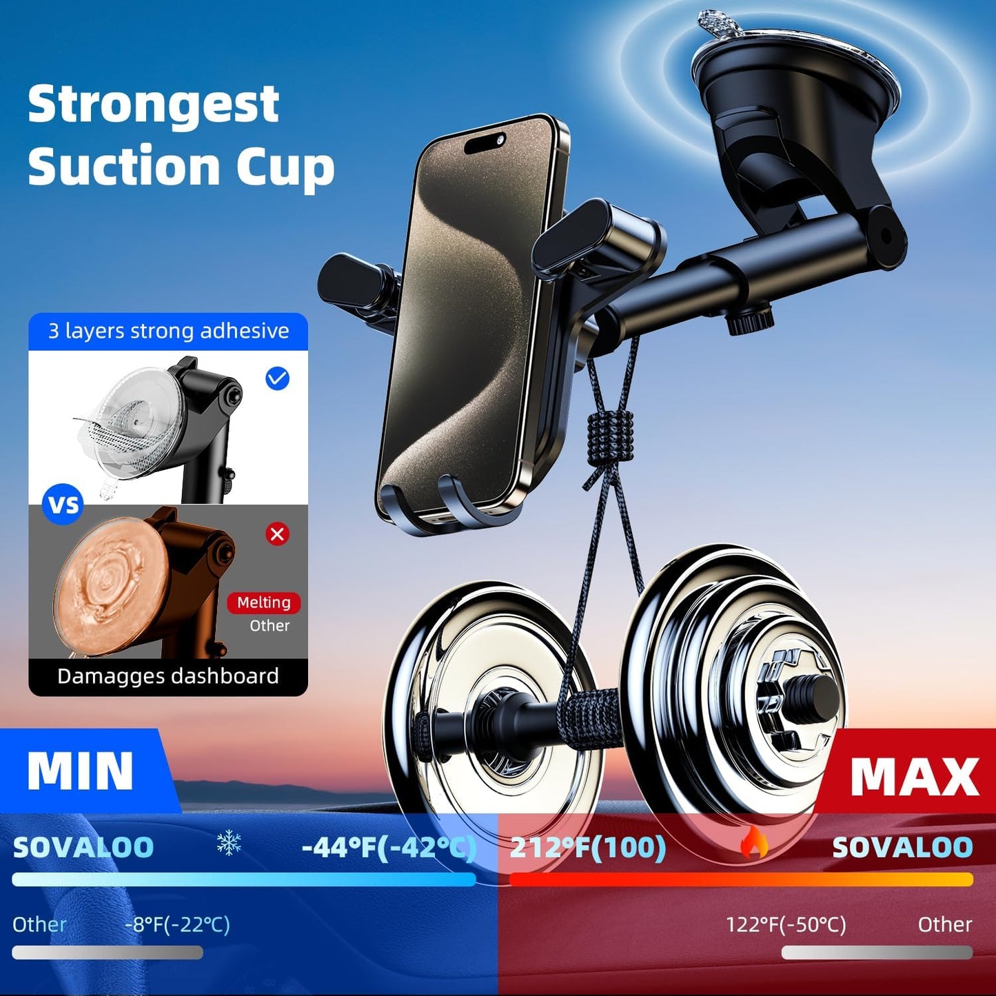 Car Phone Mount Holder [Gravity Automatic Lock] Universal Cell Phone Cradle Stand for Desk Car Dashboard Windshield with Strong Suction Cup and Extend Arm - Fits All Cell Phones