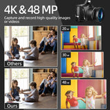 Digital Camera 4K HD 48MP 3.0" Screen Compact Video Camera Anti-Shake 32GB SD