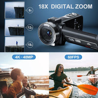 4K Video Camera Camcorder Ultra HD 48MP WiFi Touch Screen IR NightVision YouTube